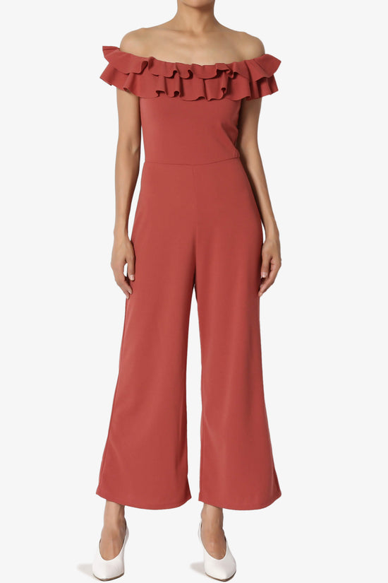 Sarno Ruffle Off Shoulder Wide Leg Jumpsuit RUST_1