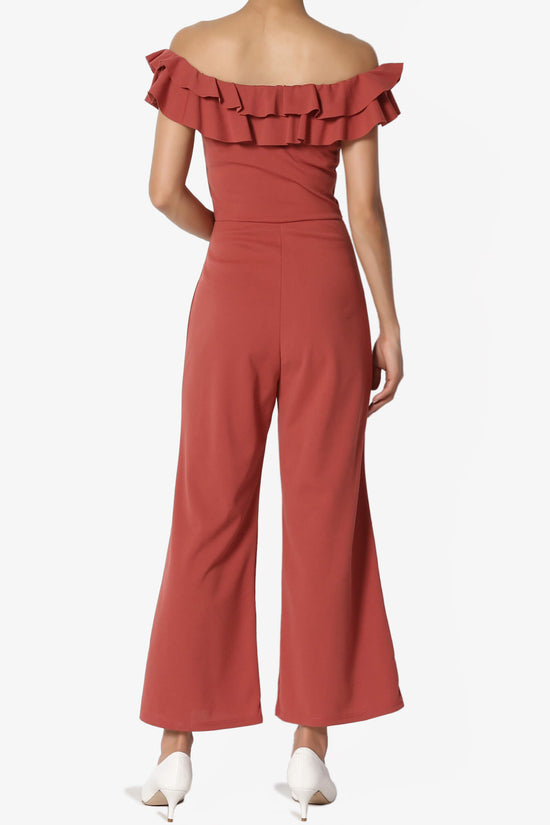 Sarno Ruffle Off Shoulder Wide Leg Jumpsuit RUST_2