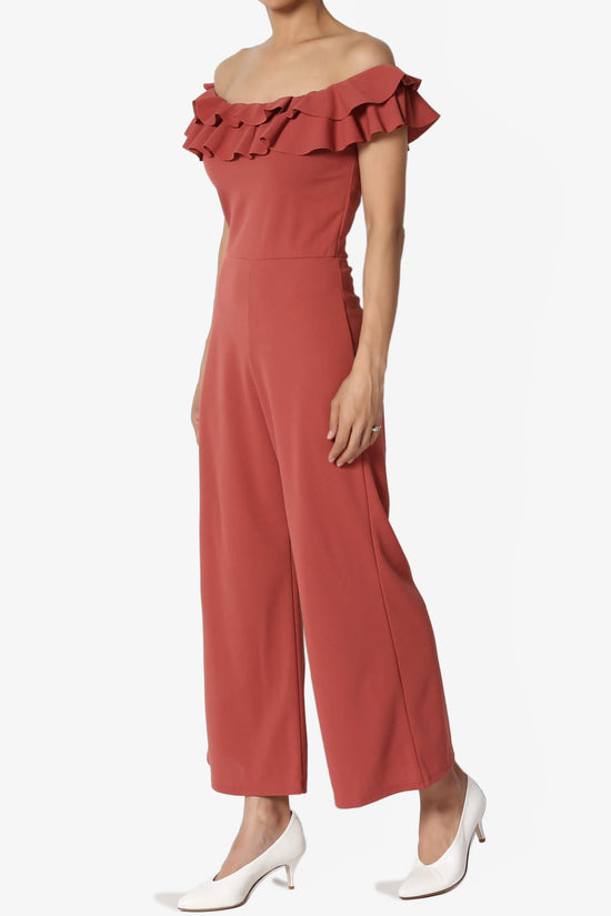 Sarno Ruffle Off Shoulder Wide Leg Jumpsuit RUST_3