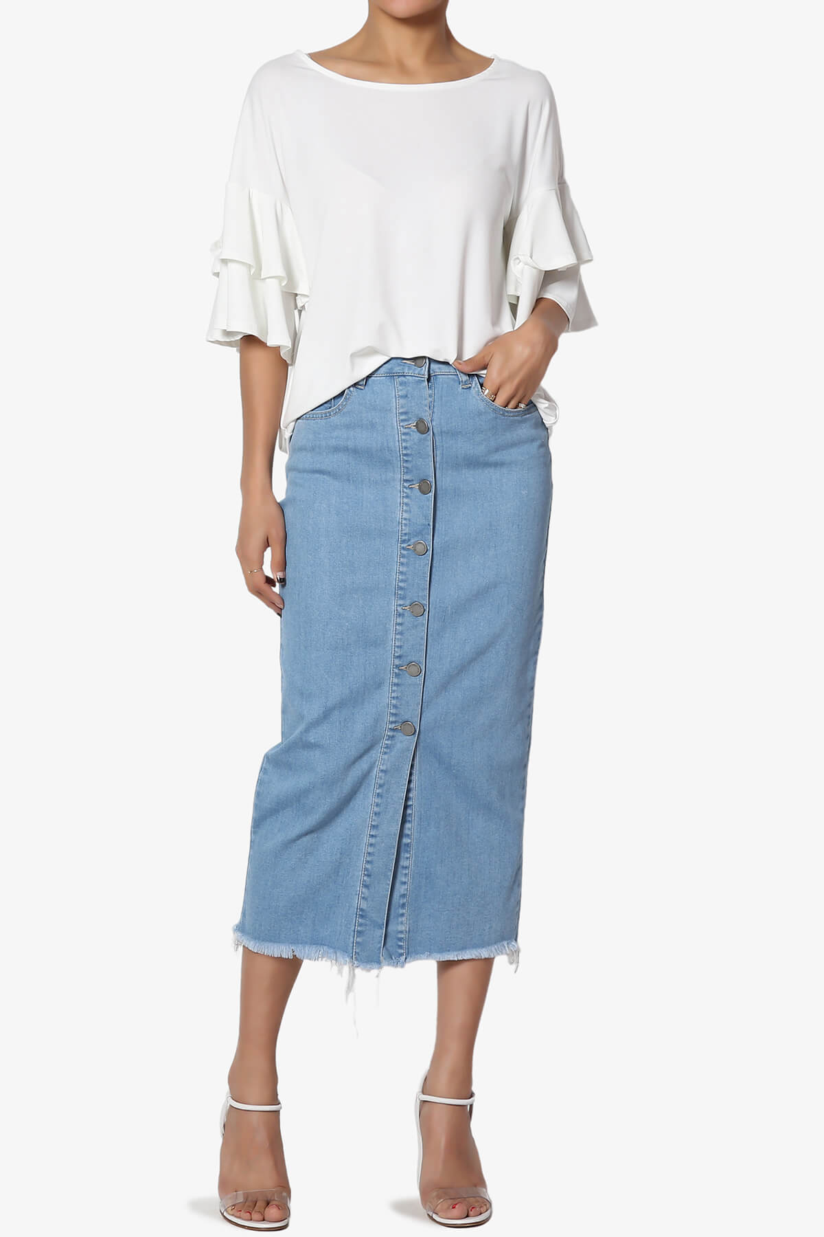Load image into Gallery viewer, Dessie Buttoned Midi Denim Skirt
