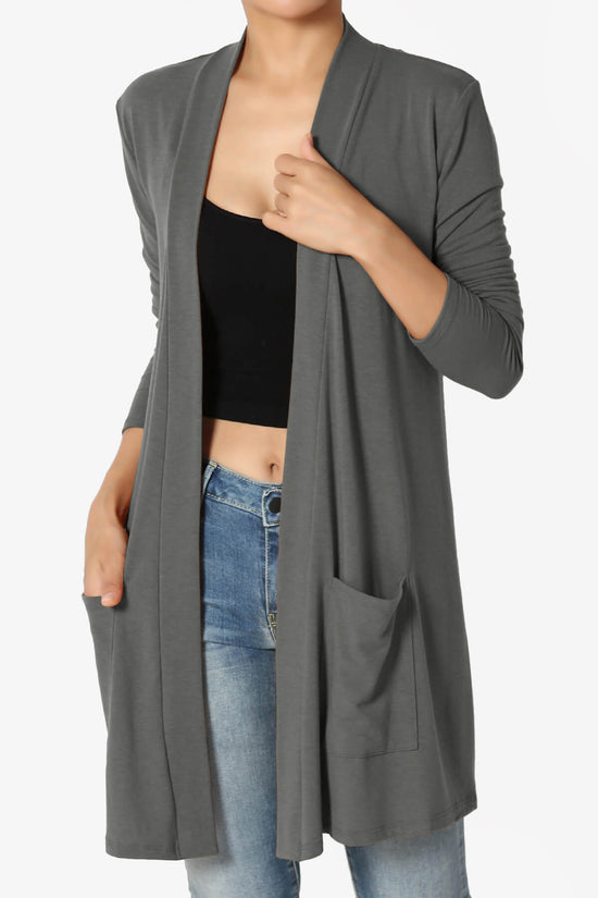 Daday Long Sleeve Pocket Open Front Cardigan ASH GREY_1