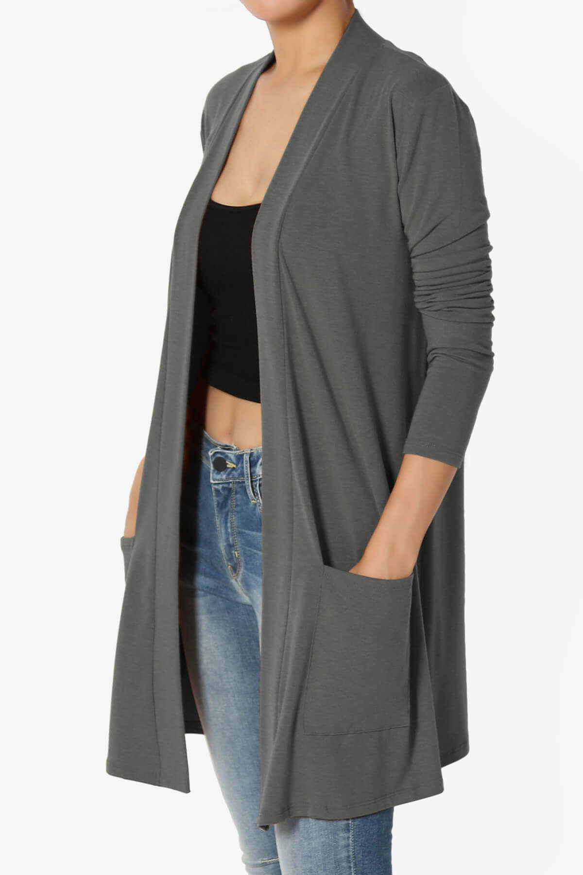 Daday Long Sleeve Pocket Open Front Cardigan ASH GREY_3