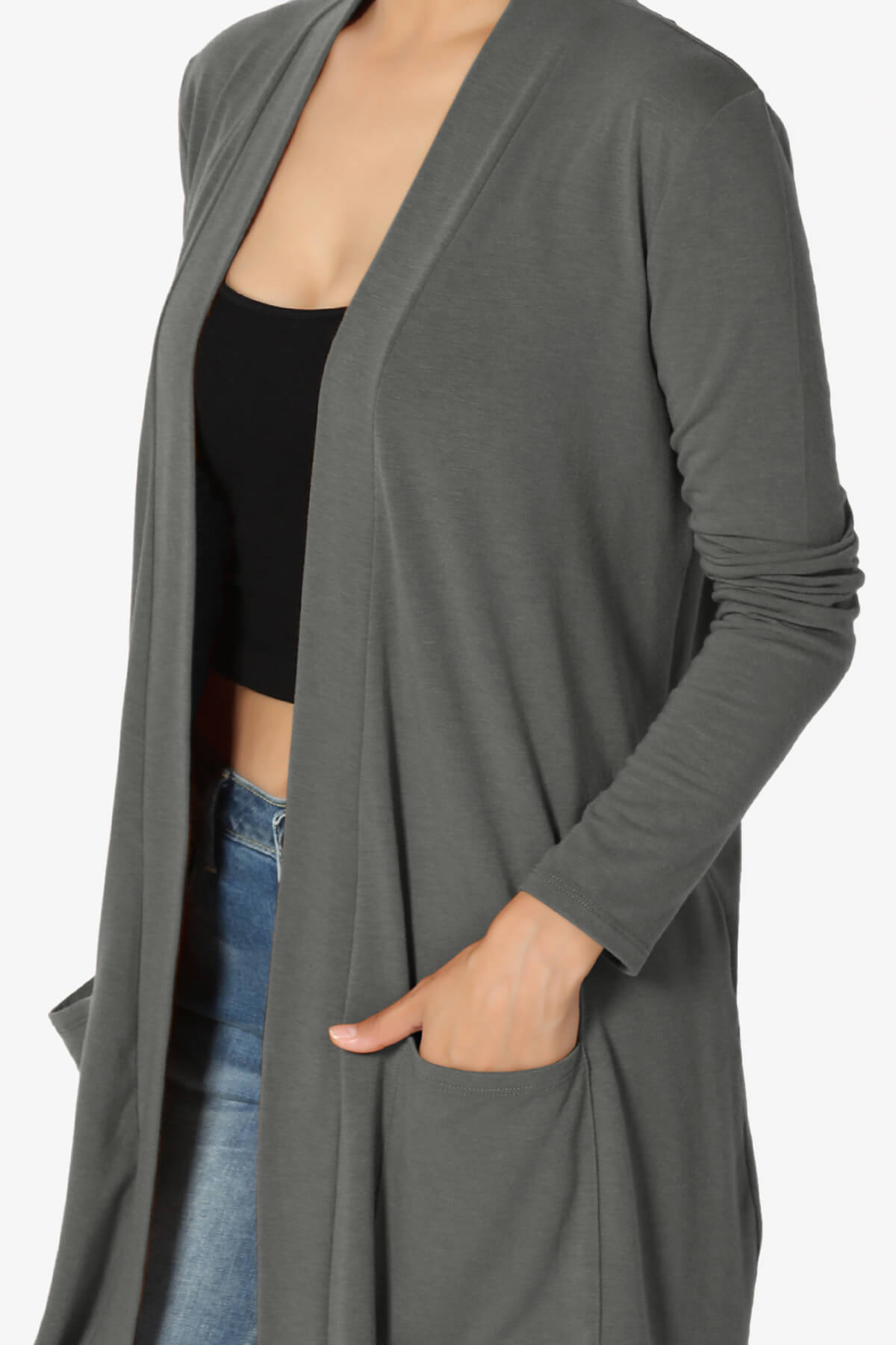 Daday Long Sleeve Pocket Open Front Cardigan ASH GREY_5