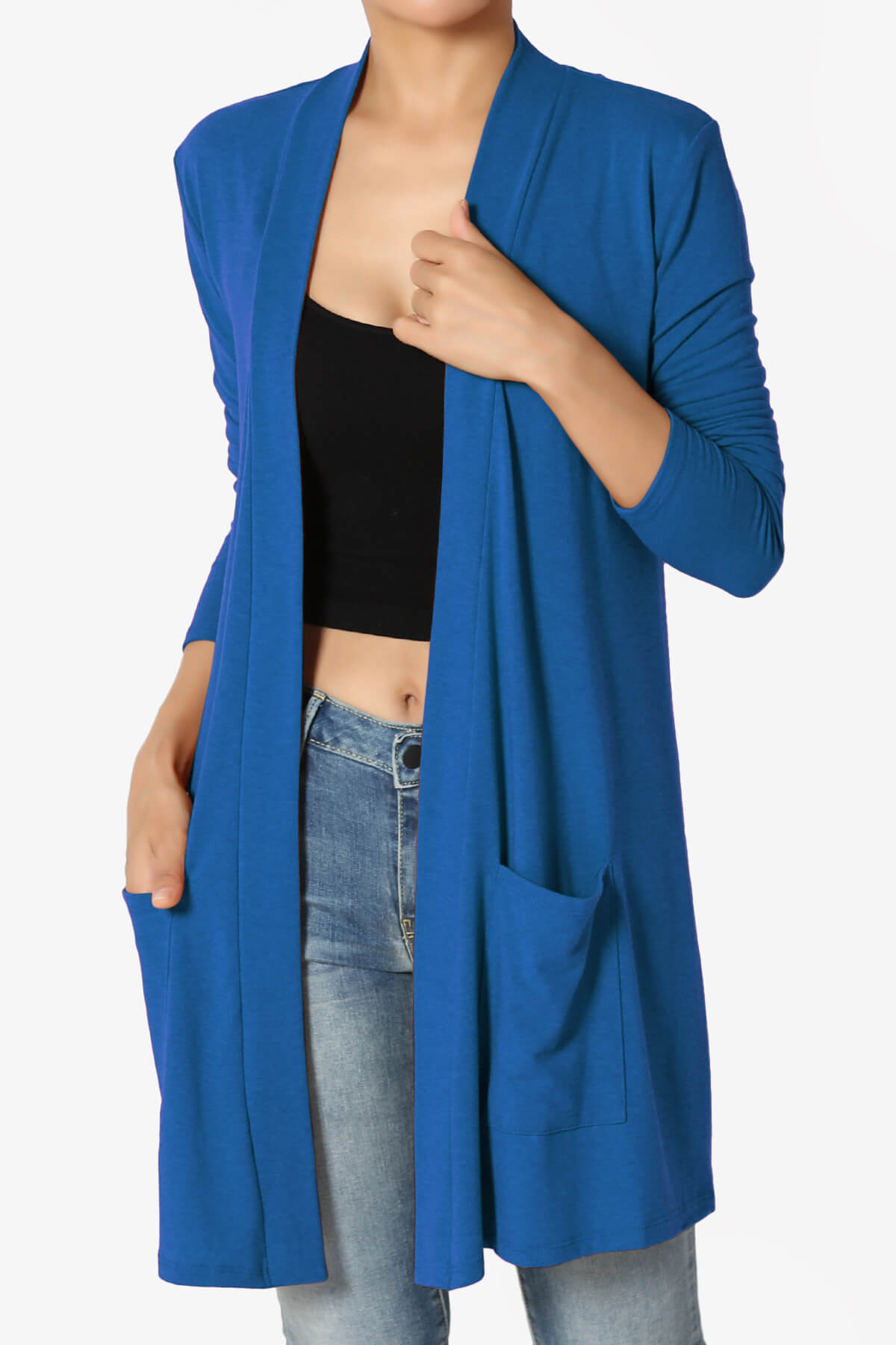 Daday Long Sleeve Pocket Open Front Cardigan CLASSIC BLUE_1