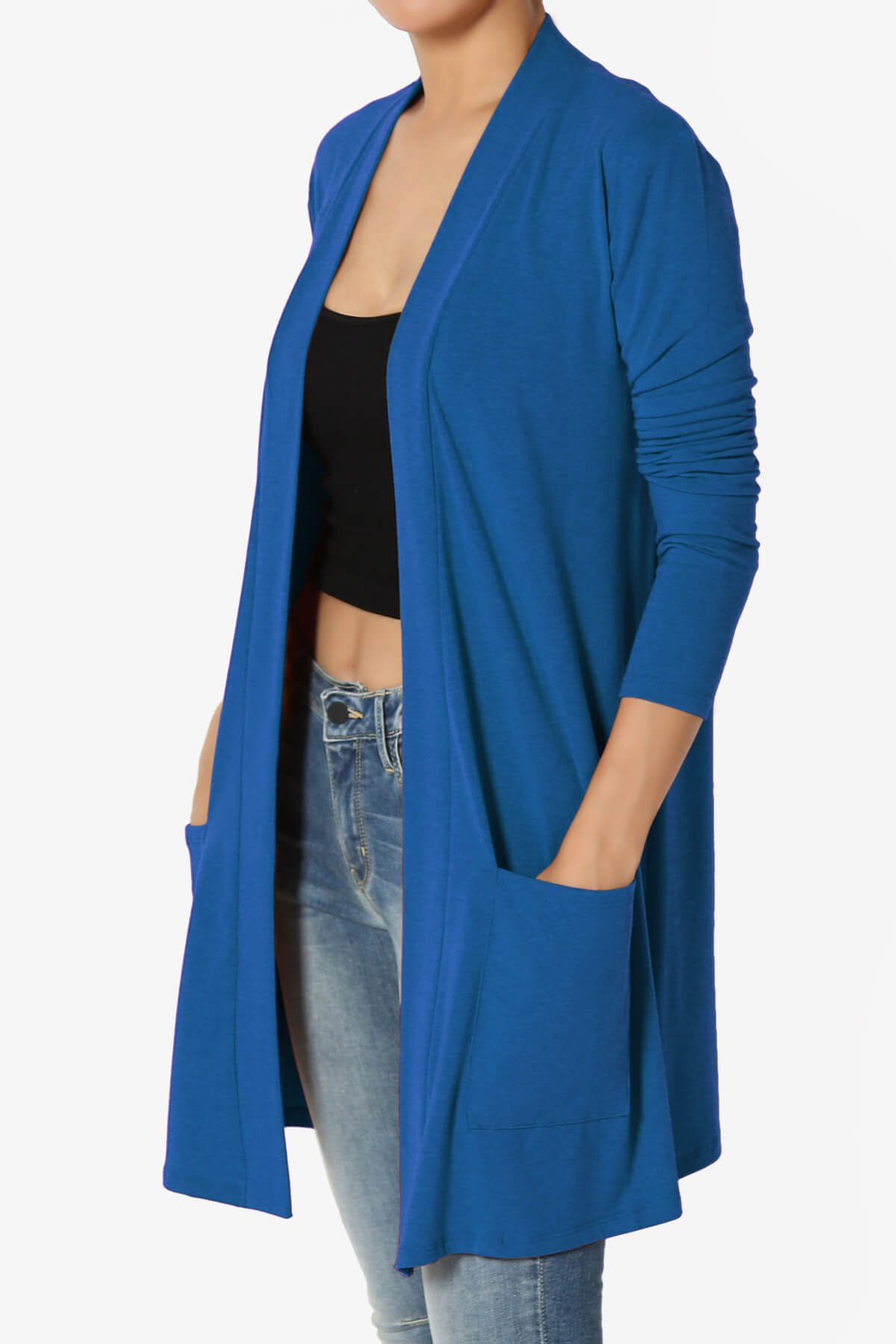 Daday Long Sleeve Pocket Open Front Cardigan CLASSIC BLUE_3