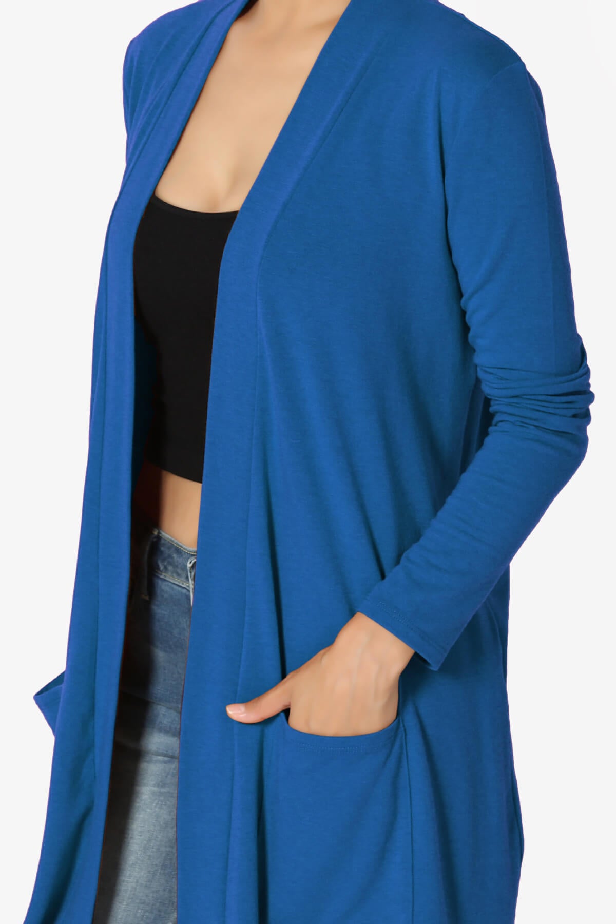 Daday Long Sleeve Pocket Open Front Cardigan CLASSIC BLUE_5