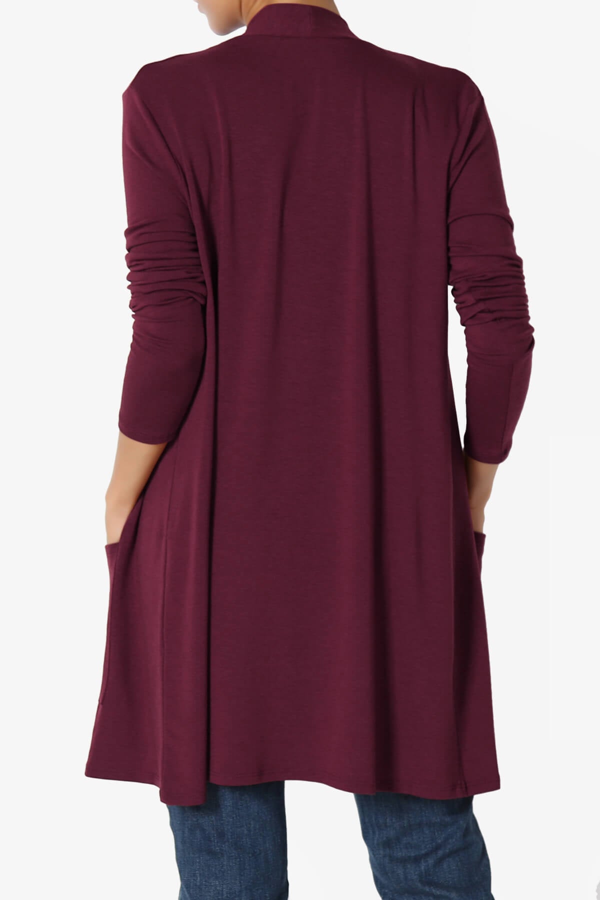 Daday Long Sleeve Pocket Open Front Cardigan DARK BURGUNDY_2