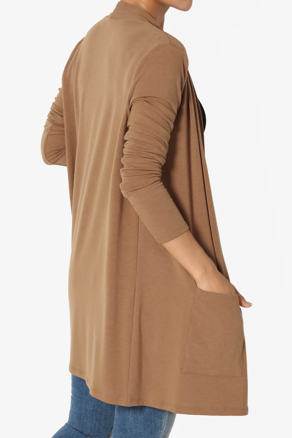 Daday Long Sleeve Pocket Open Front Cardigan DEEP CAMEL_4