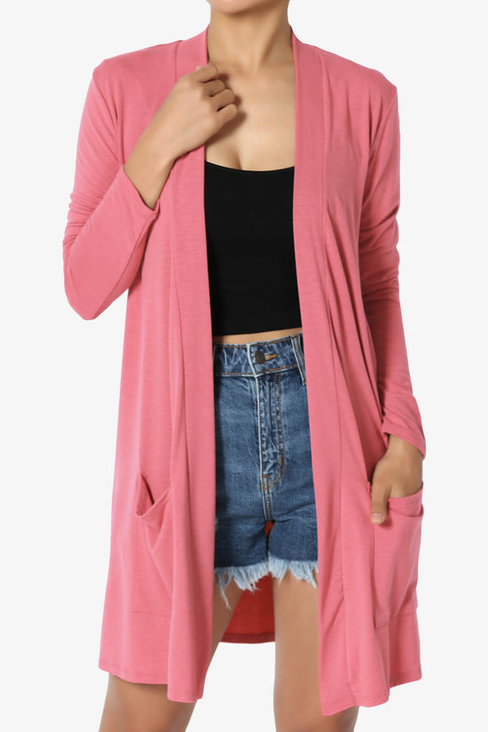 Daday Long Sleeve Pocket Open Front Cardigan DESERT ROSE_1