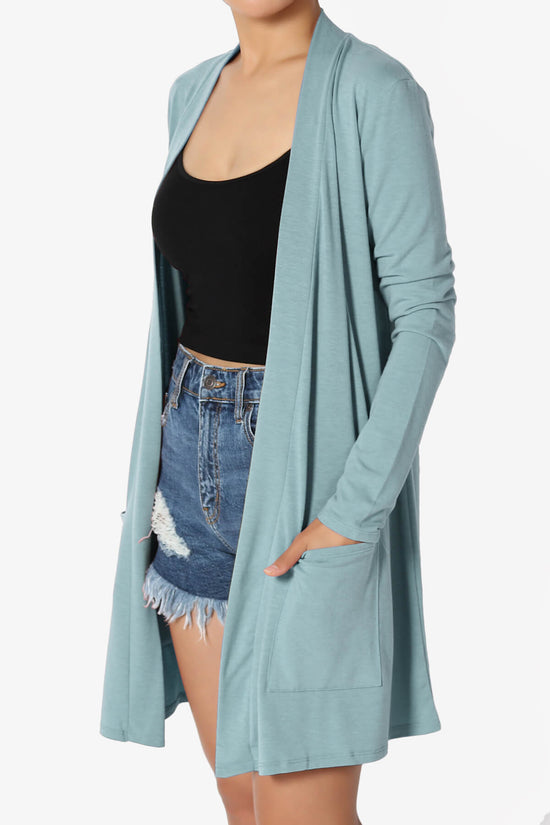 Daday Long Sleeve Pocket Open Front Cardigan DUSTY BLUE_3