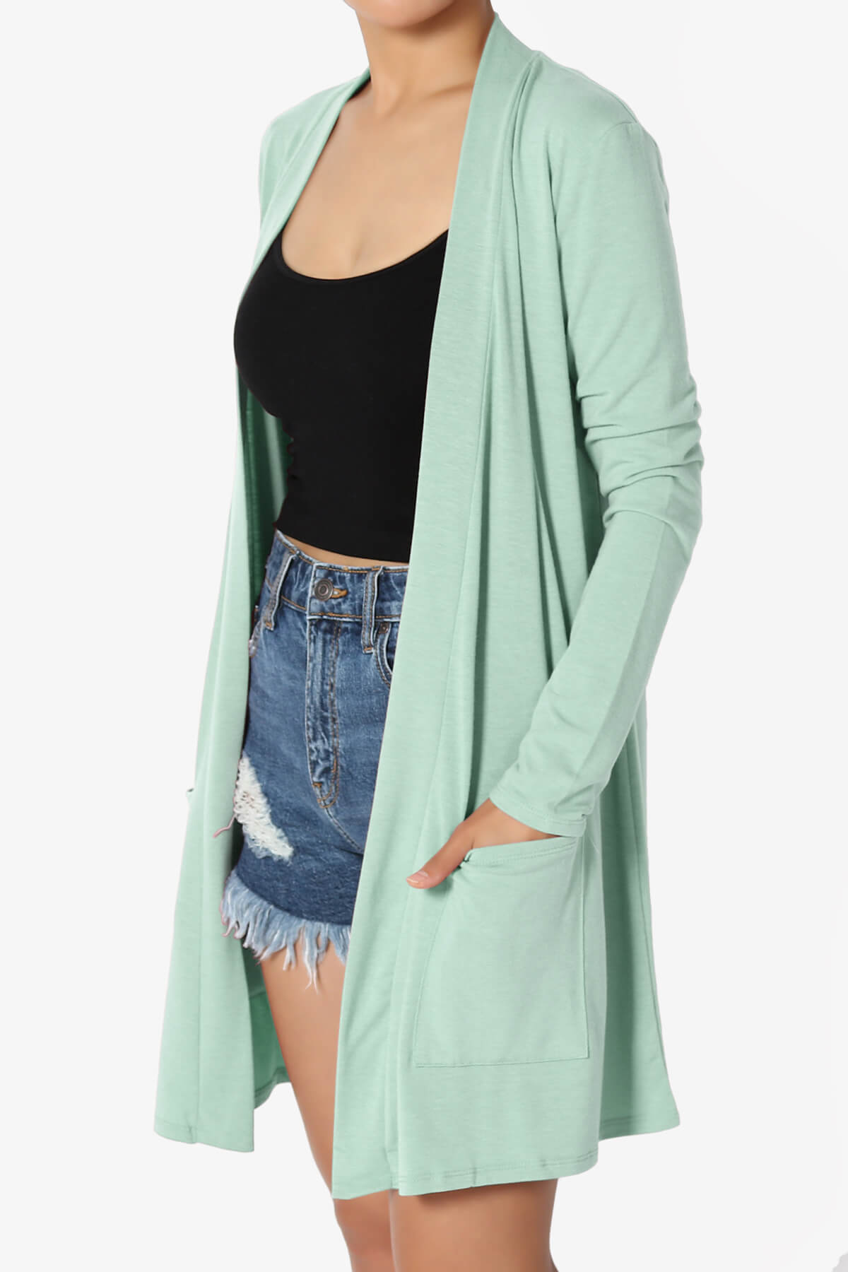 Daday Long Sleeve Pocket Open Front Cardigan DUSTY GREEN_3