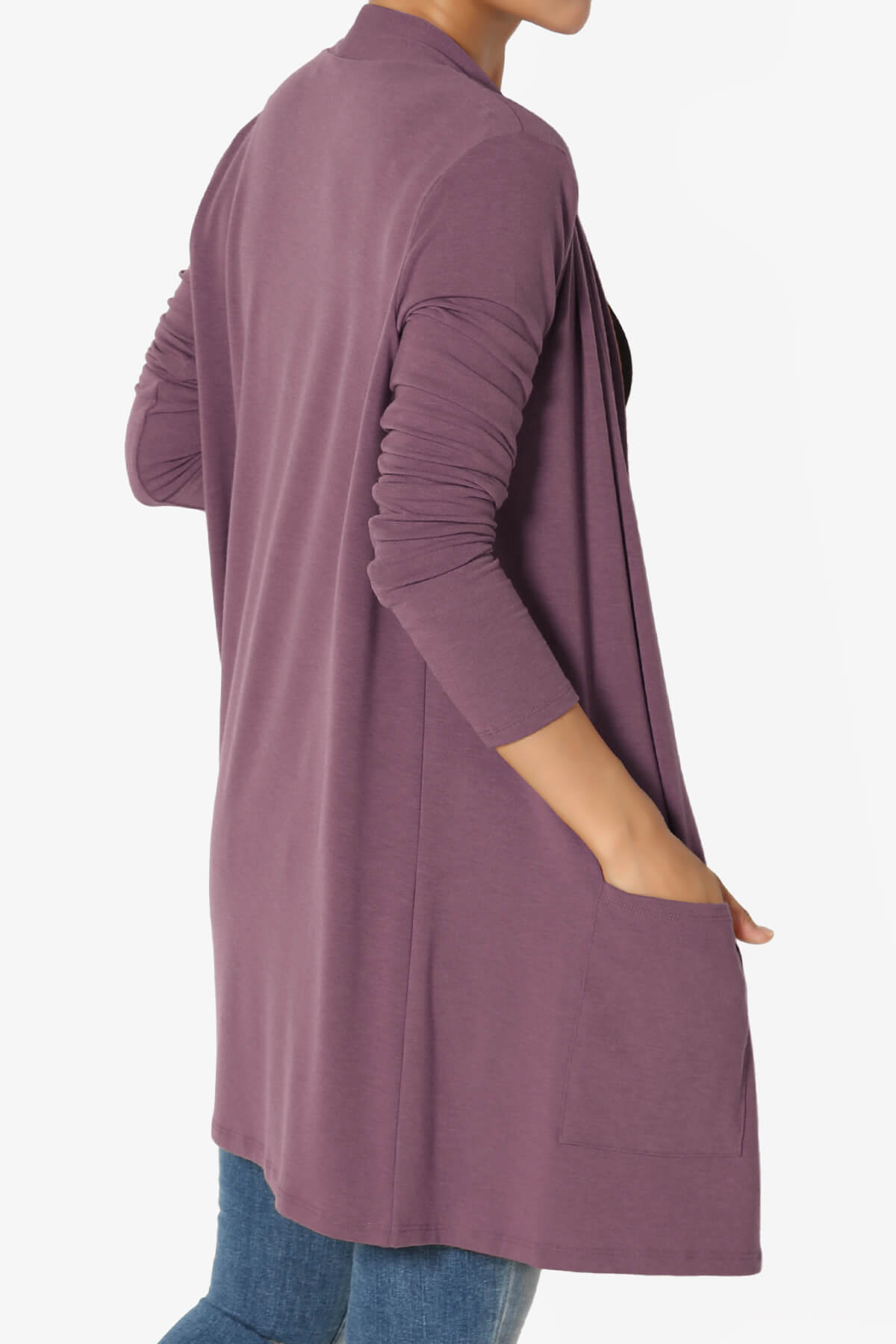 Daday Long Sleeve Pocket Open Front Cardigan DUSTY PLUM_4