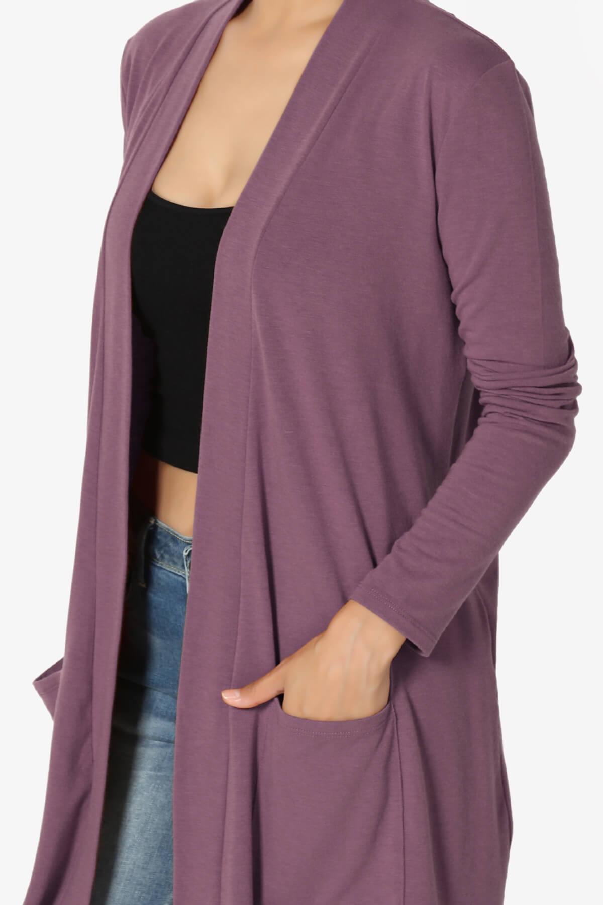 Daday Long Sleeve Pocket Open Front Cardigan DUSTY PLUM_5