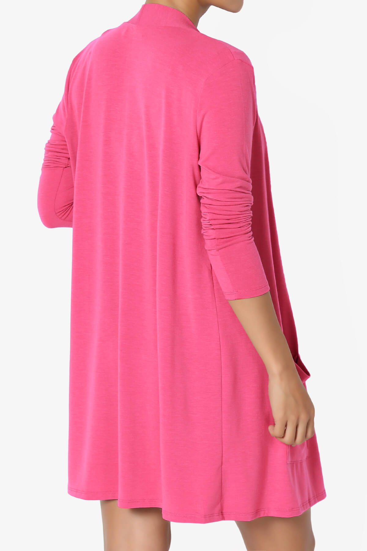 Daday Long Sleeve Pocket Open Front Cardigan FUCHSIA_4