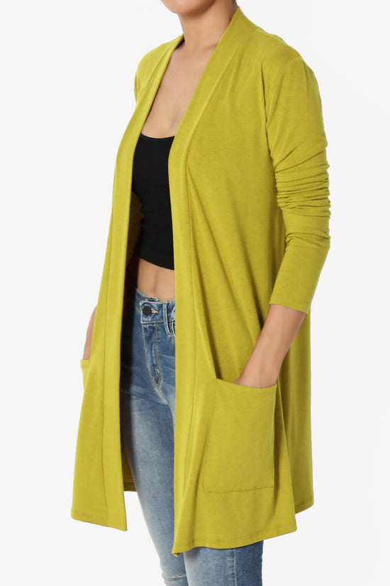 Daday Long Sleeve Pocket Open Front Cardigan GOLDEN WASABI_3