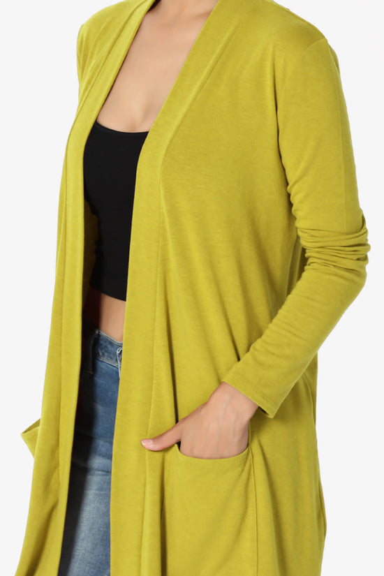 Daday Long Sleeve Pocket Open Front Cardigan GOLDEN WASABI_5