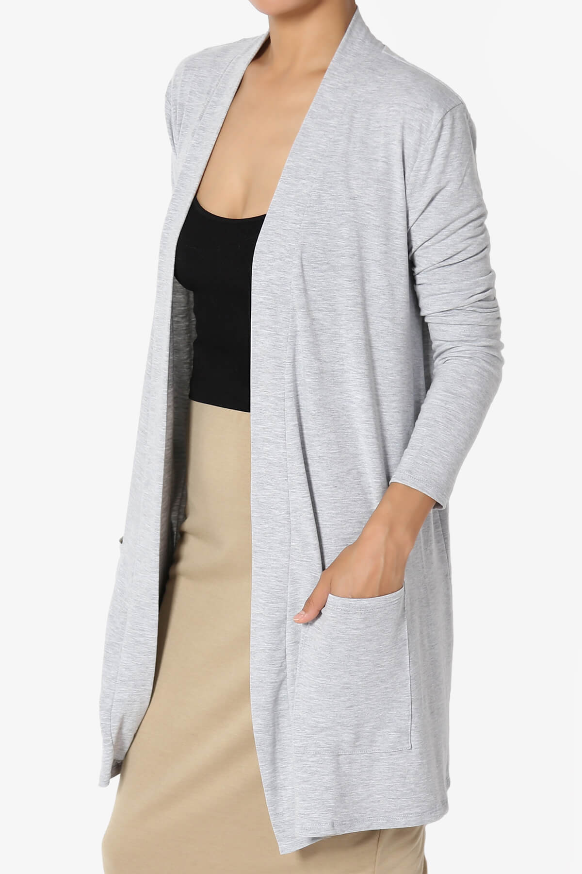 Daday Long Sleeve Pocket Open Front Cardigan HEATHER GREY_3