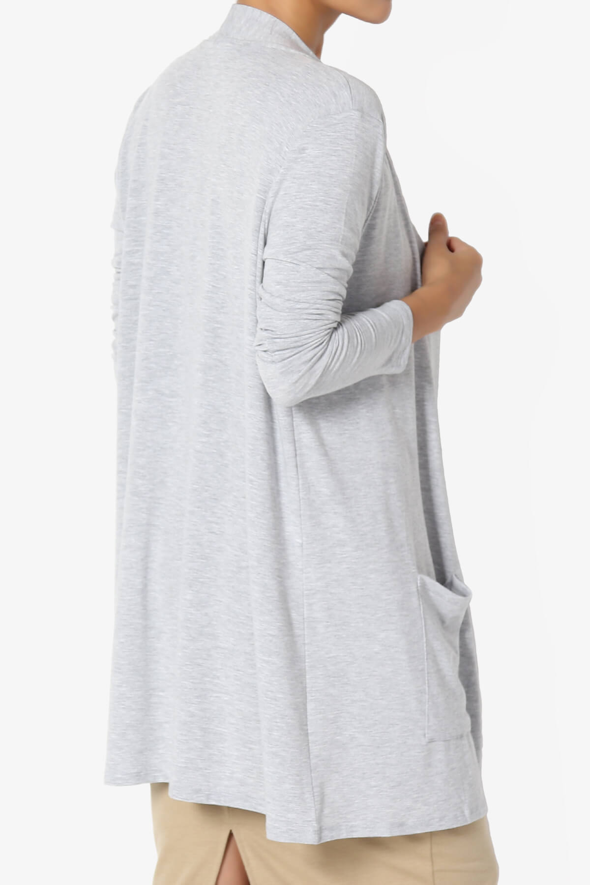 Daday Long Sleeve Pocket Open Front Cardigan HEATHER GREY_4