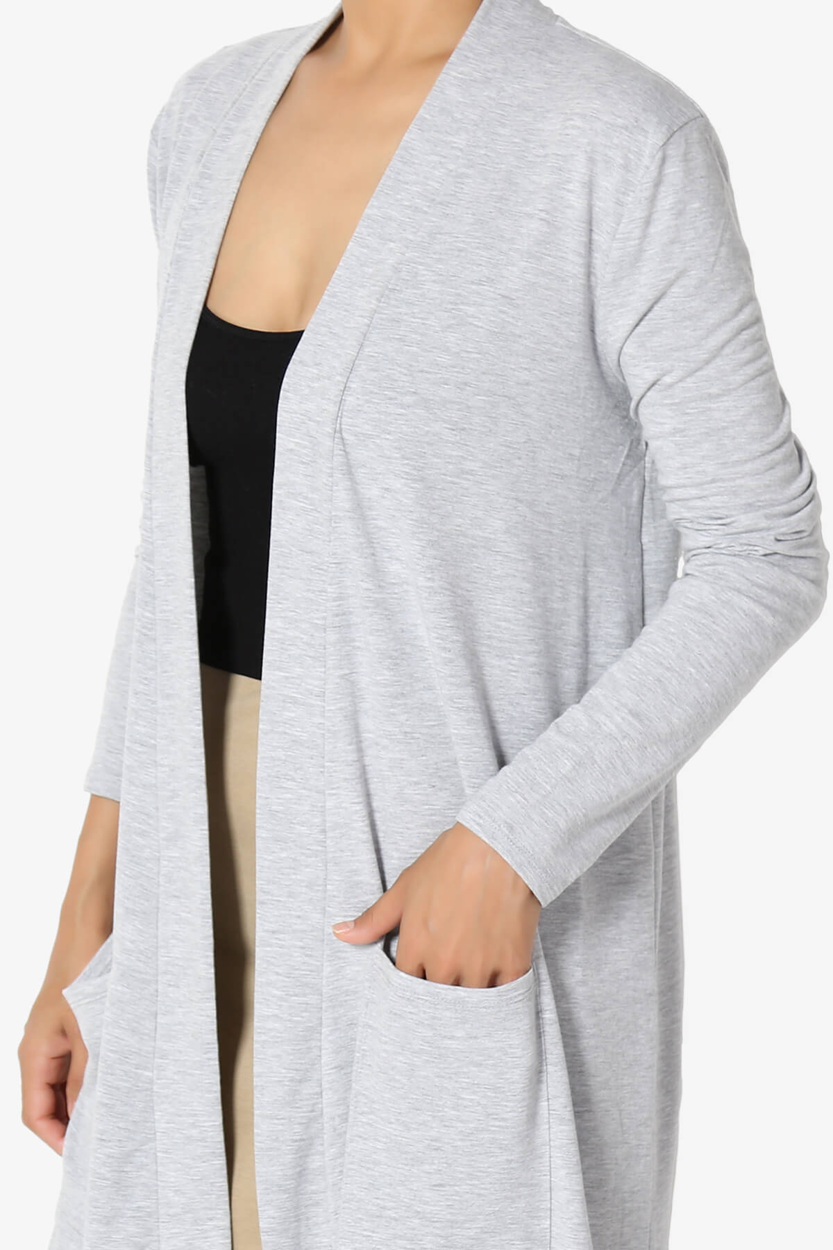 Daday Long Sleeve Pocket Open Front Cardigan HEATHER GREY_5