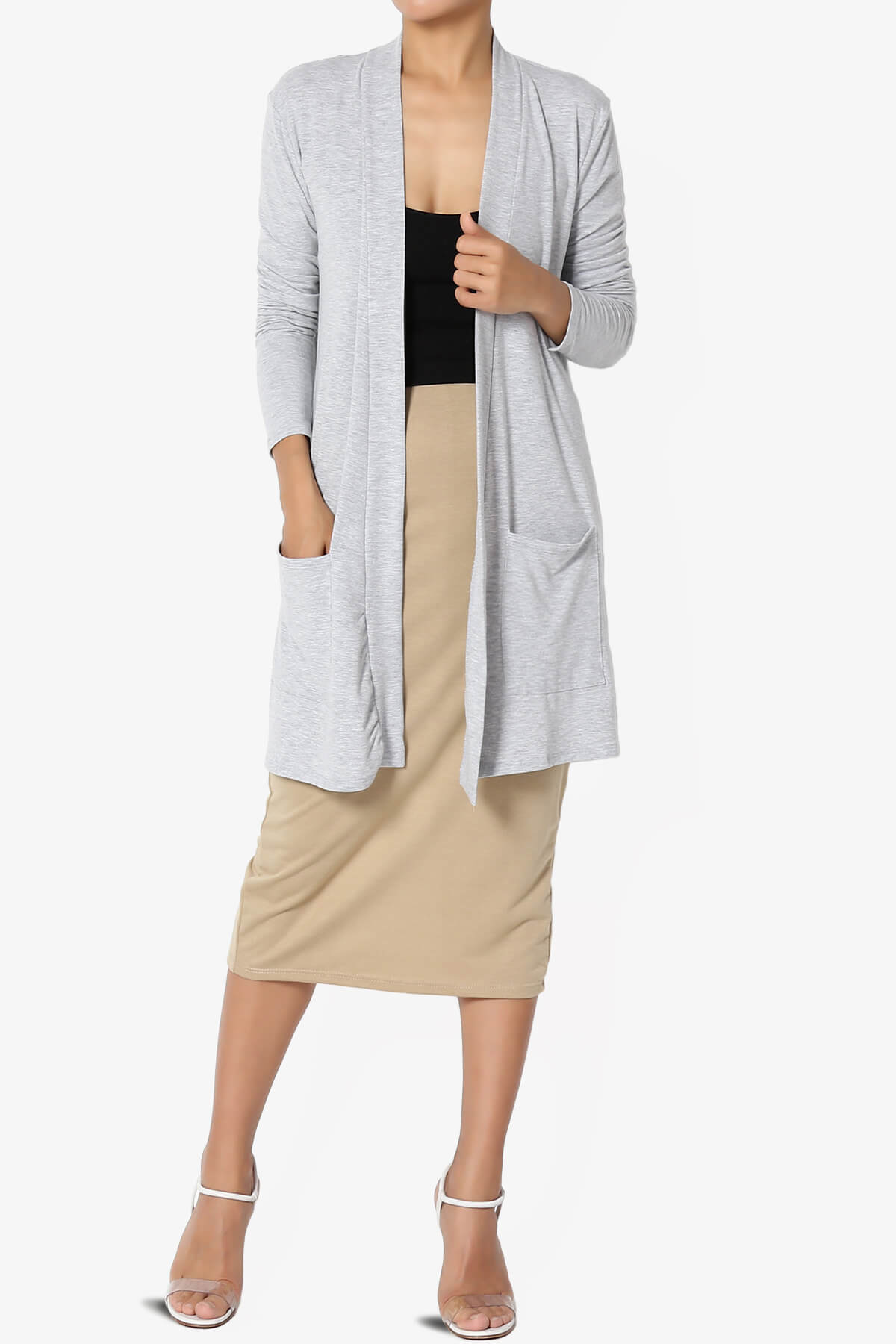 Daday Long Sleeve Pocket Open Front Cardigan HEATHER GREY_6