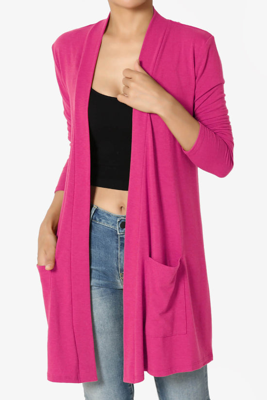 Daday Long Sleeve Pocket Open Front Cardigan HOT PINK_1