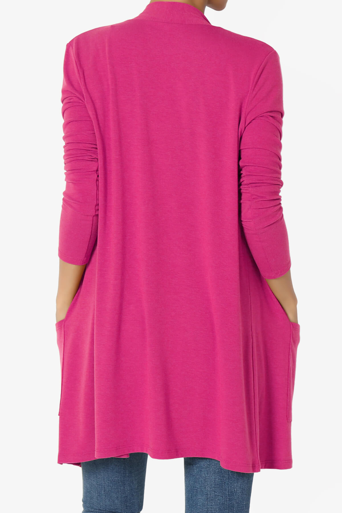 Daday Long Sleeve Pocket Open Front Cardigan HOT PINK_2