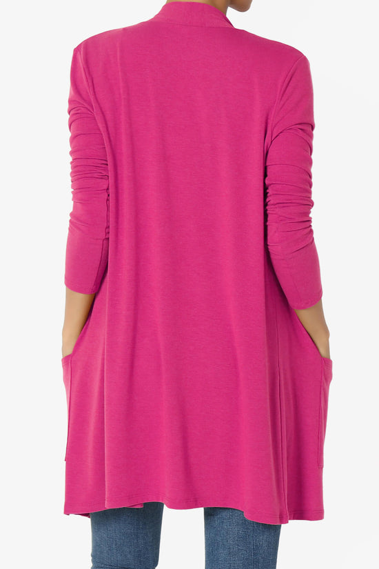 Daday Long Sleeve Pocket Open Front Cardigan HOT PINK_2