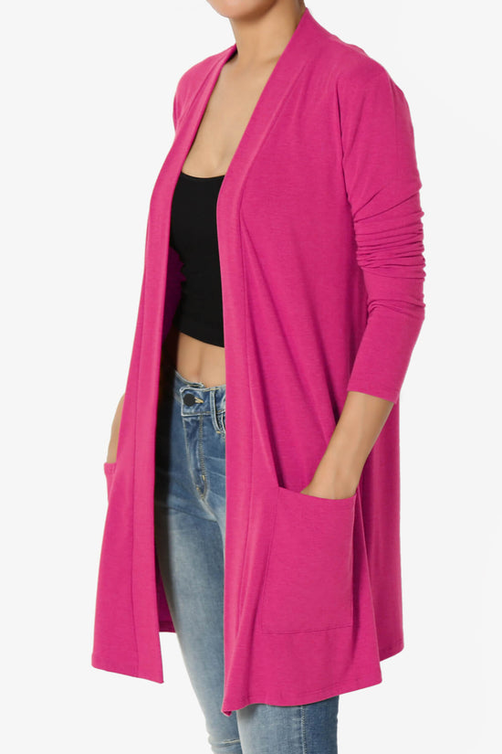 Daday Long Sleeve Pocket Open Front Cardigan HOT PINK_3