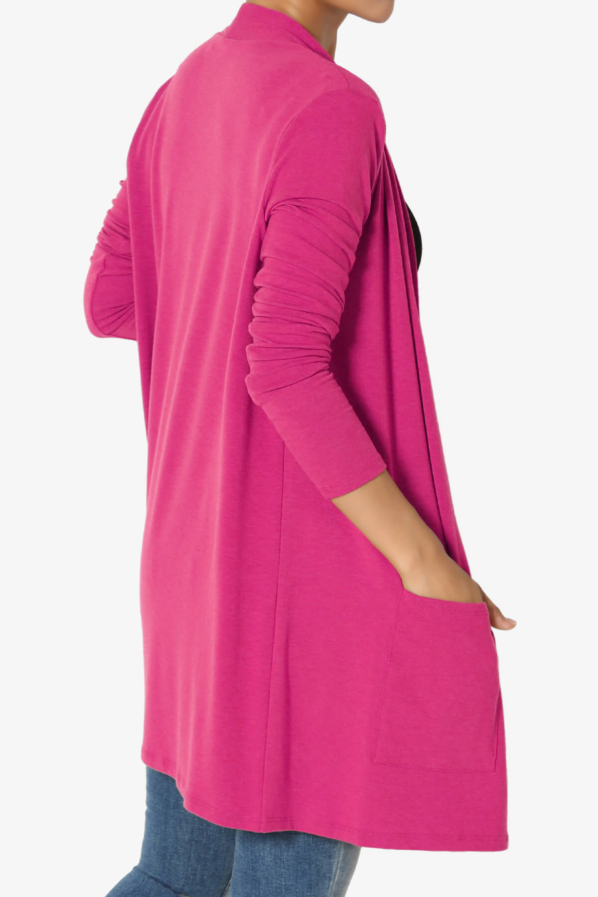 Daday Long Sleeve Pocket Open Front Cardigan HOT PINK_4