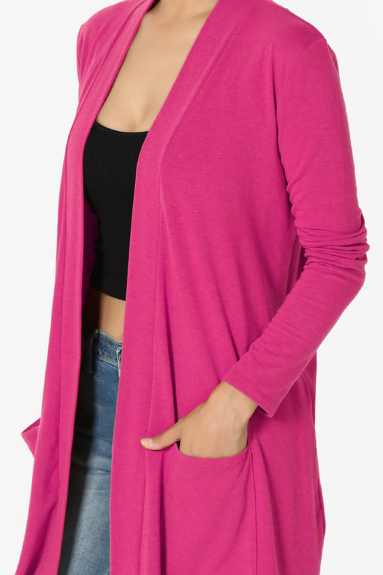 Daday Long Sleeve Pocket Open Front Cardigan HOT PINK_5