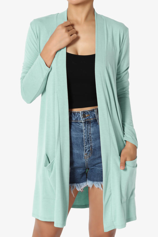 Daday Long Sleeve Pocket Open Front Cardigan LIGHT GREEN_1