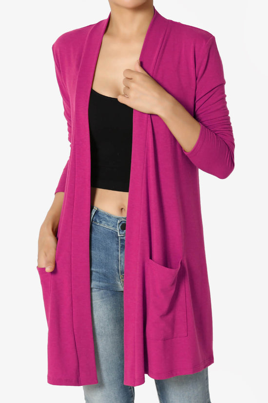 Daday Long Sleeve Pocket Open Front Cardigan MAGENTA_1