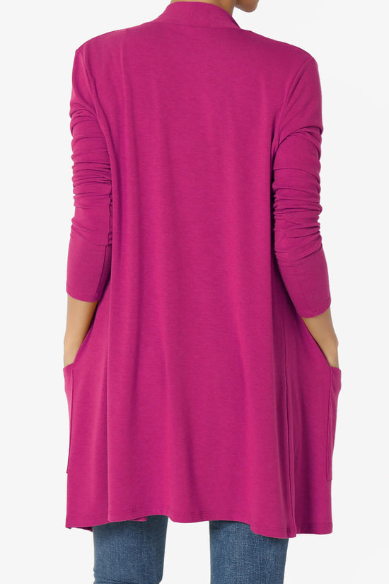 Daday Long Sleeve Pocket Open Front Cardigan MAGENTA_2