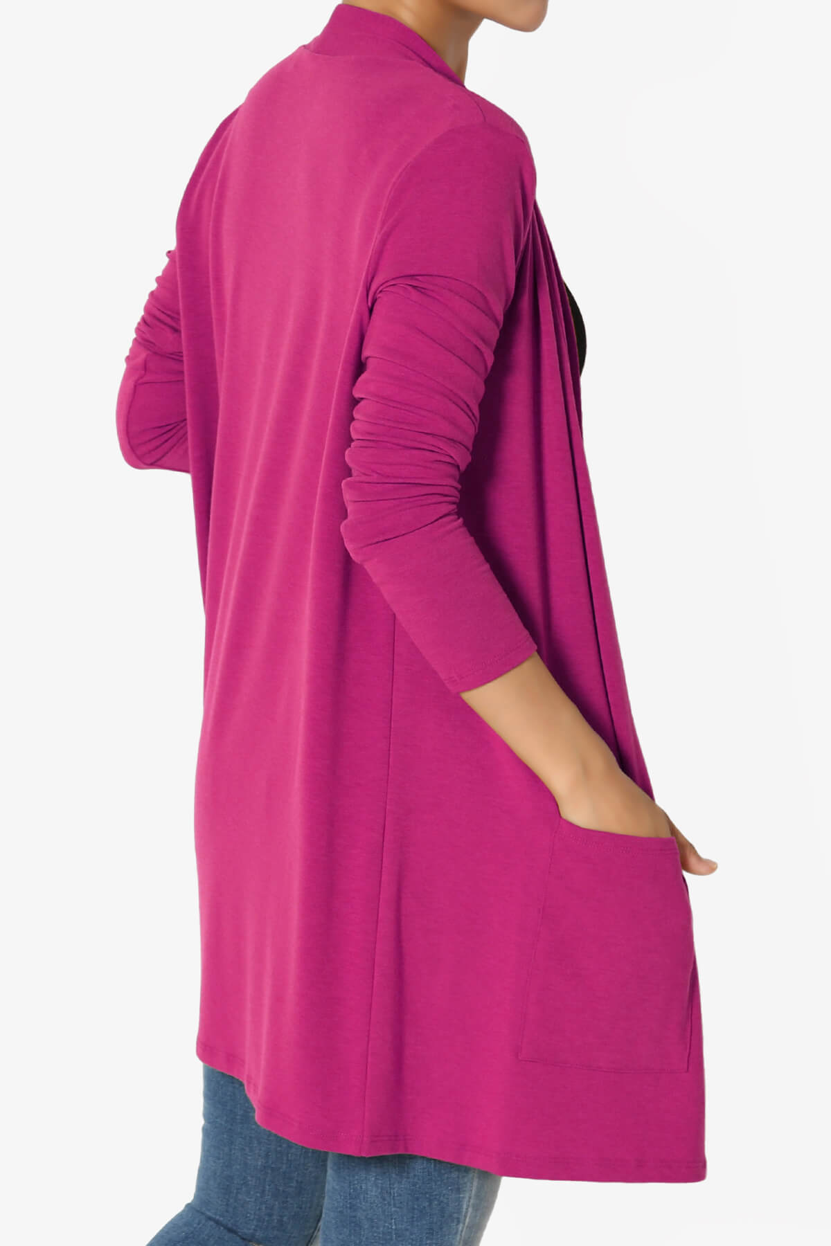 Daday Long Sleeve Pocket Open Front Cardigan MAGENTA_4