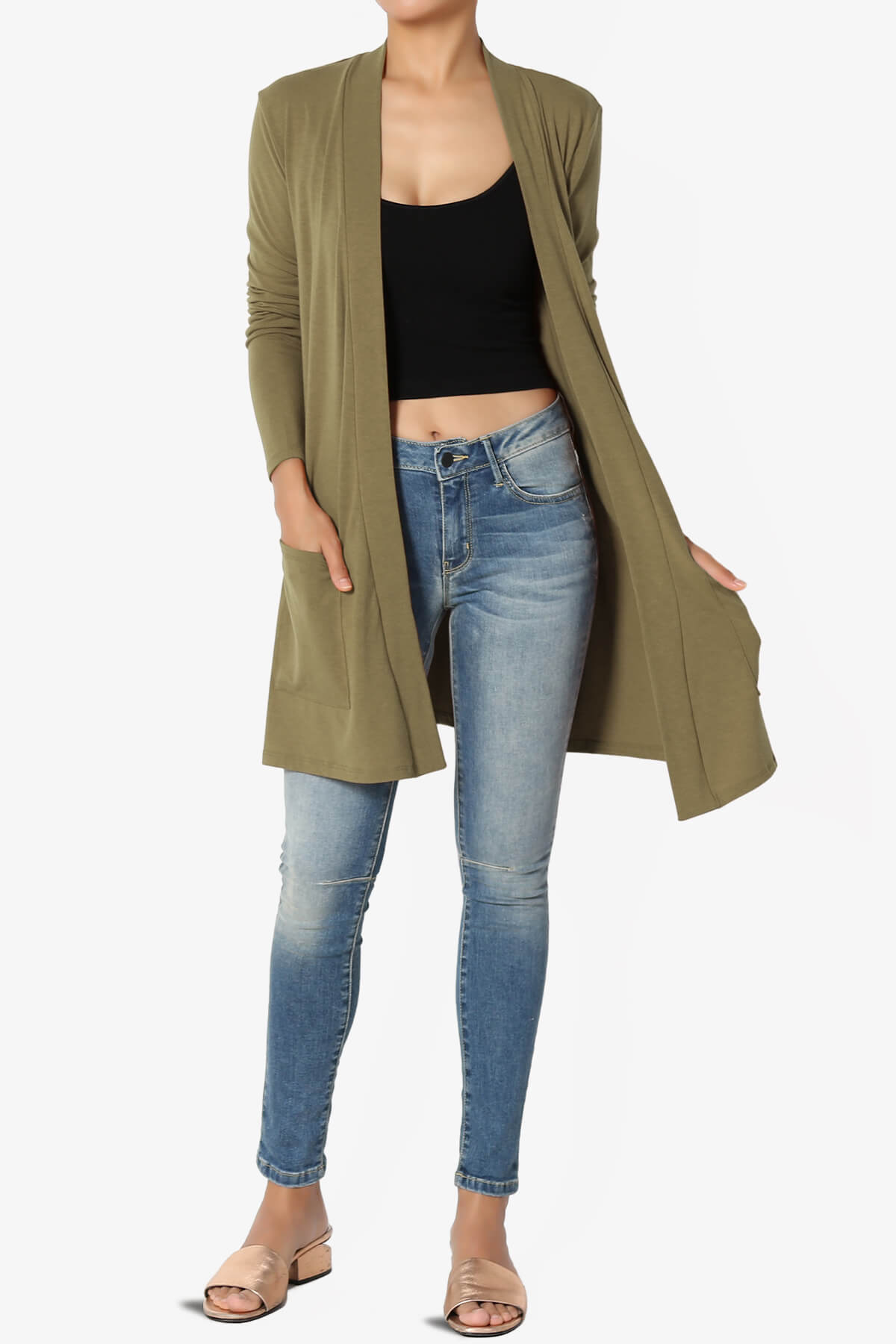 Daday Long Sleeve Pocket Open Front Cardigan OLIVE KHAKI_6