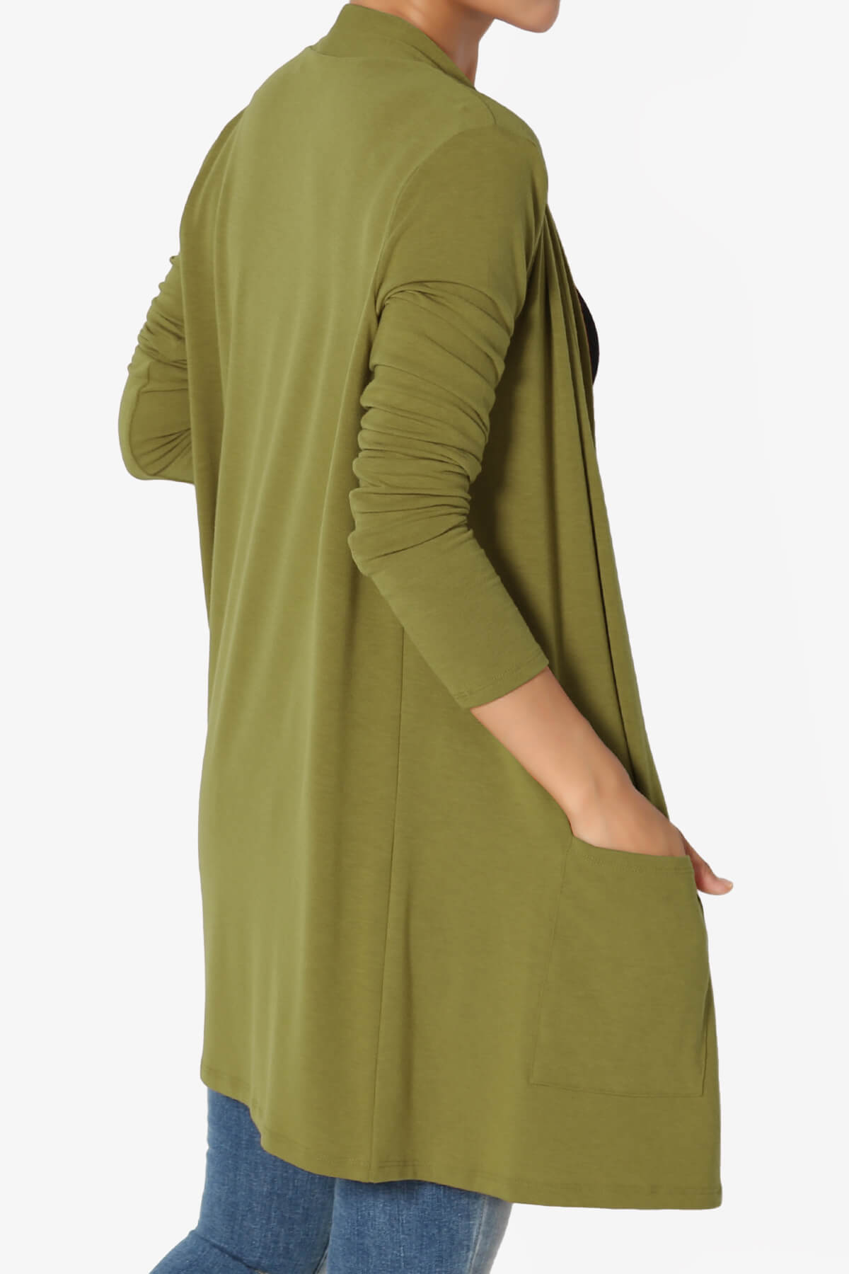 Daday Long Sleeve Pocket Open Front Cardigan OLIVE MUSTARD_4