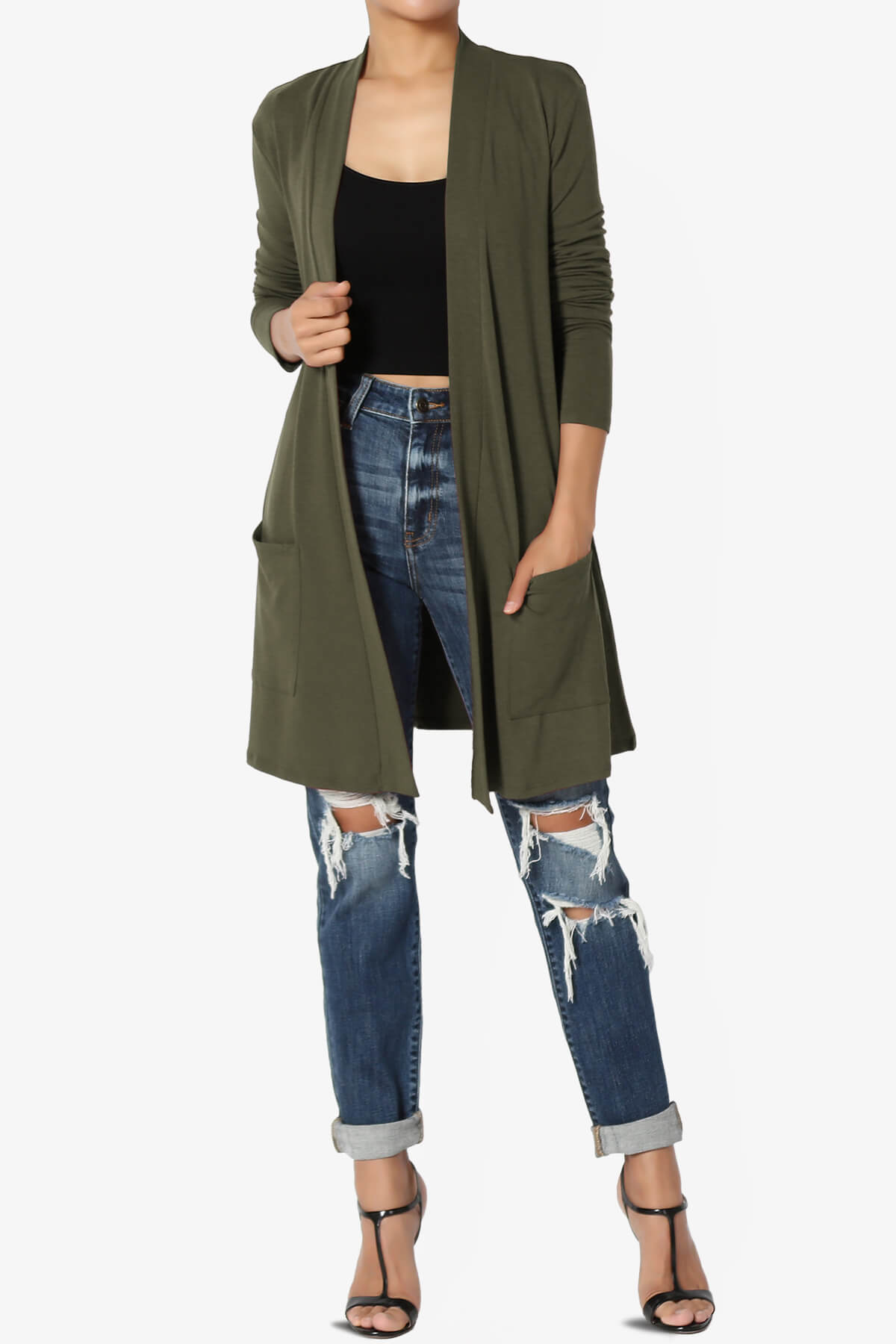 Daday Long Sleeve Pocket Open Front Cardigan OLIVE_6