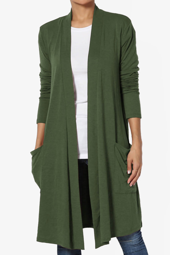 Load image into Gallery viewer, Daday Pocket Jersey Knee Length Cardigan ARMY GREEN_1
