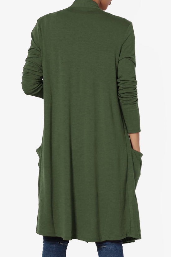 Load image into Gallery viewer, Daday Pocket Jersey Knee Length Cardigan ARMY GREEN_2
