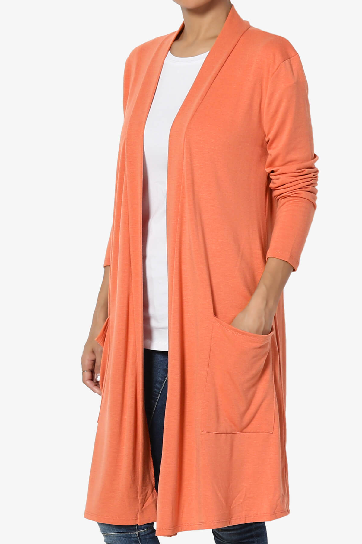 Load image into Gallery viewer, Daday Pocket Jersey Knee Length Cardigan ASH COPPER_3
