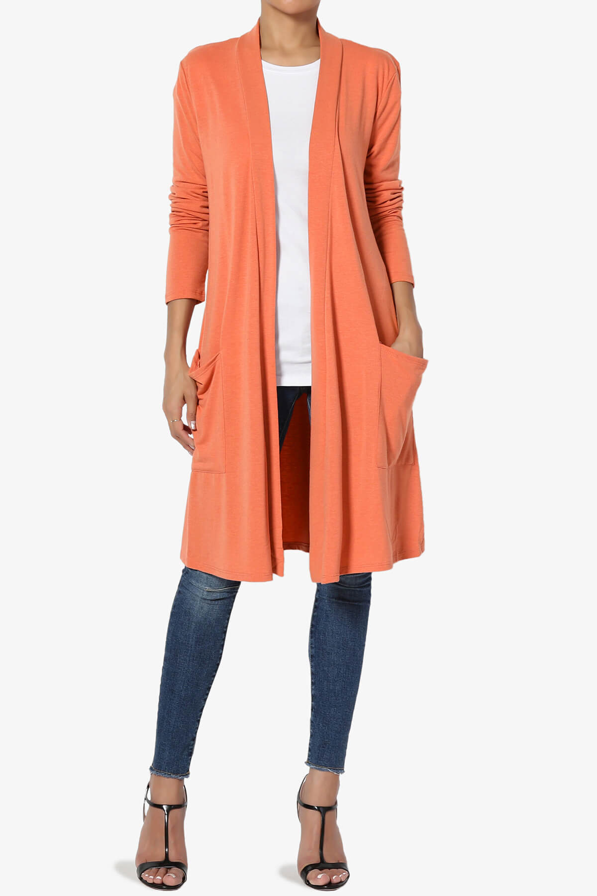 Load image into Gallery viewer, Daday Pocket Jersey Knee Length Cardigan ASH COPPER_6
