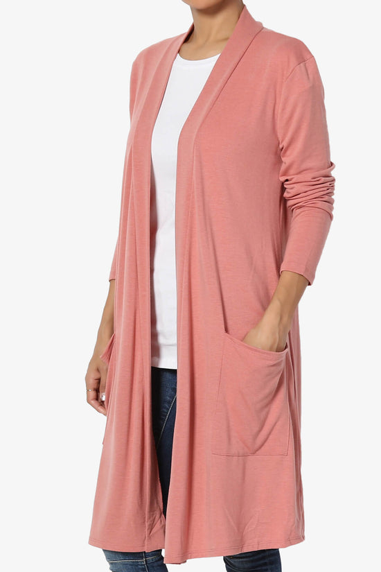 Load image into Gallery viewer, Daday Pocket Jersey Knee Length Cardigan ASH ROSE_3
