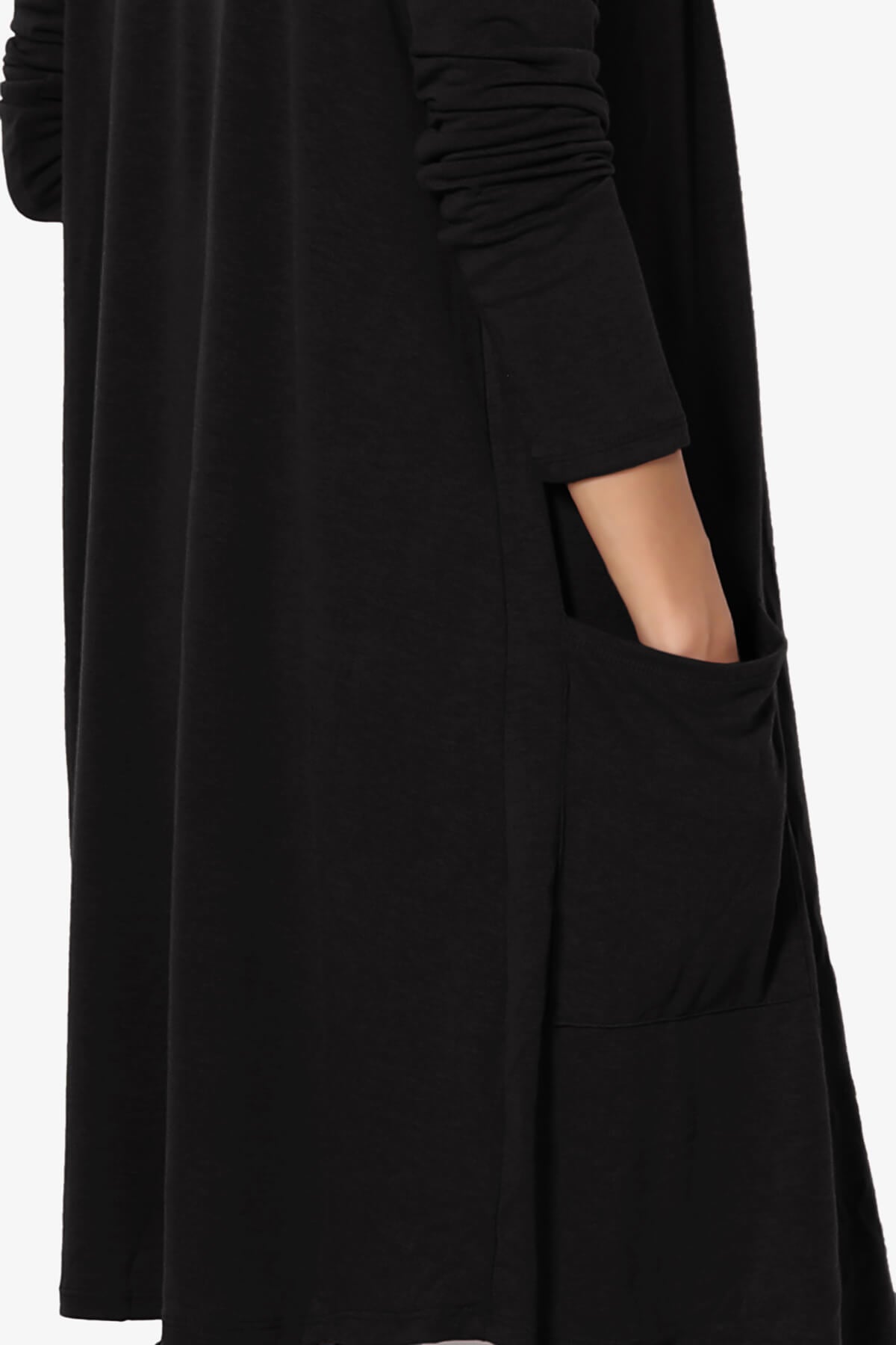 Load image into Gallery viewer, Daday Pocket Jersey Knee Length Cardigan BLACK_5
