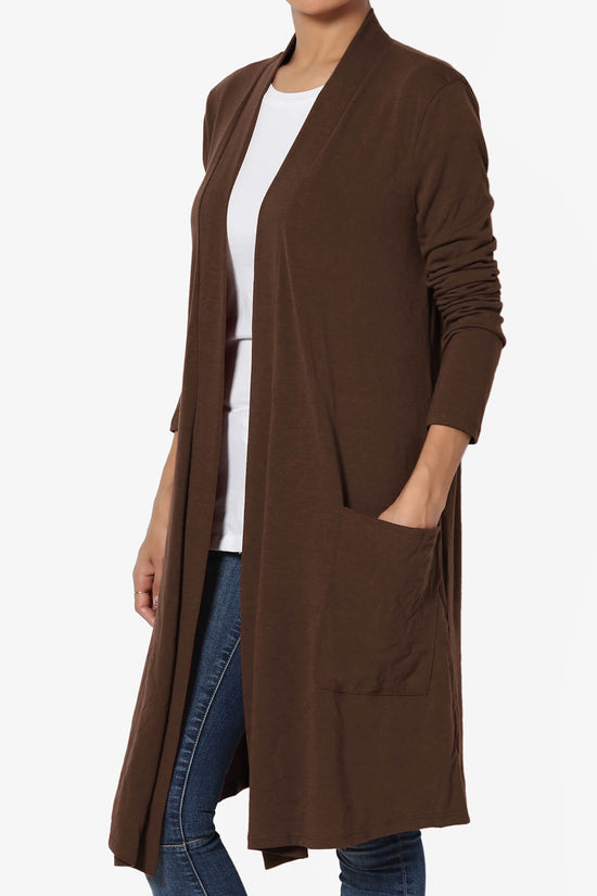 Load image into Gallery viewer, Daday Pocket Jersey Knee Length Cardigan BROWN_3
