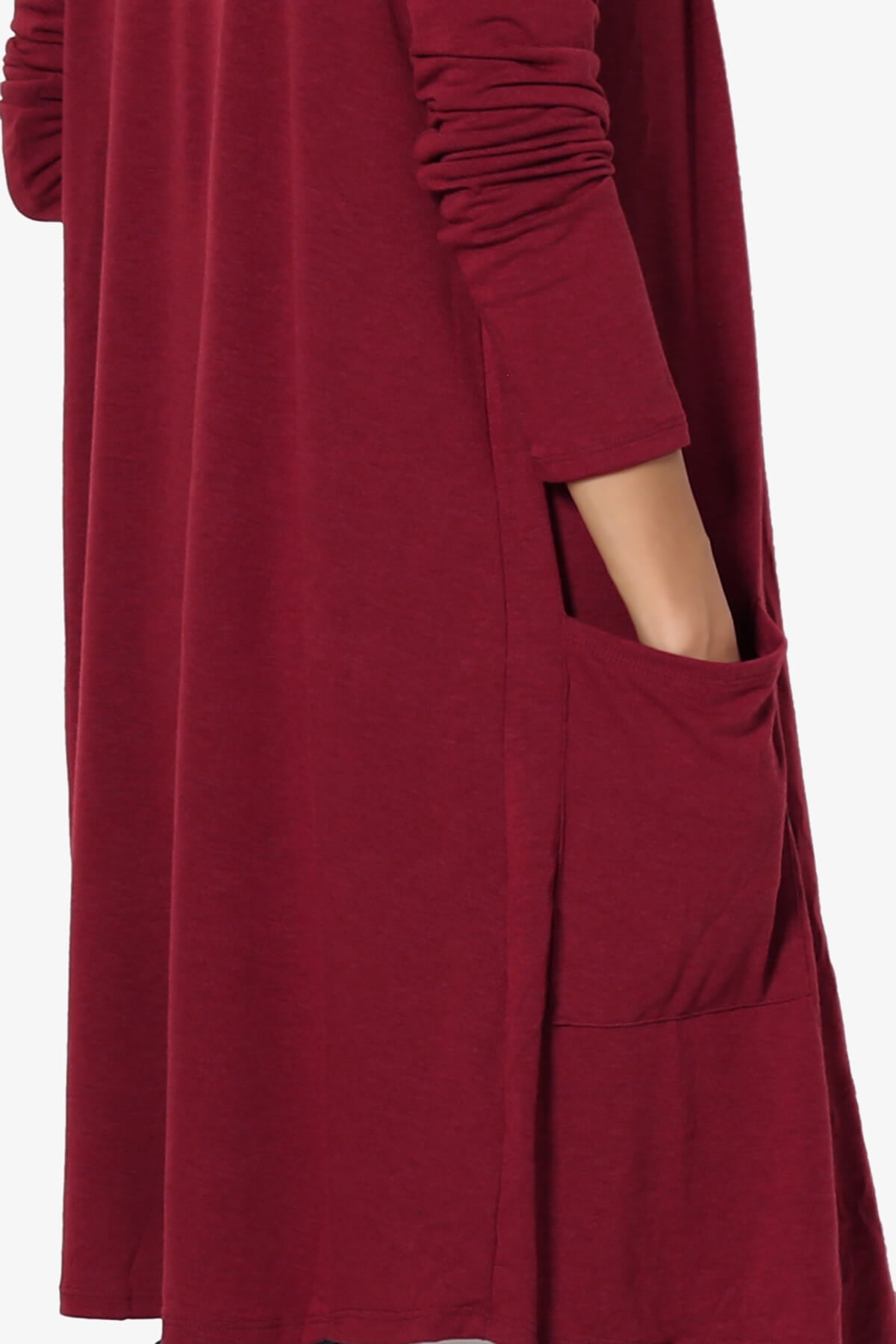 Load image into Gallery viewer, Daday Pocket Jersey Knee Length Cardigan BURGUNDY_5
