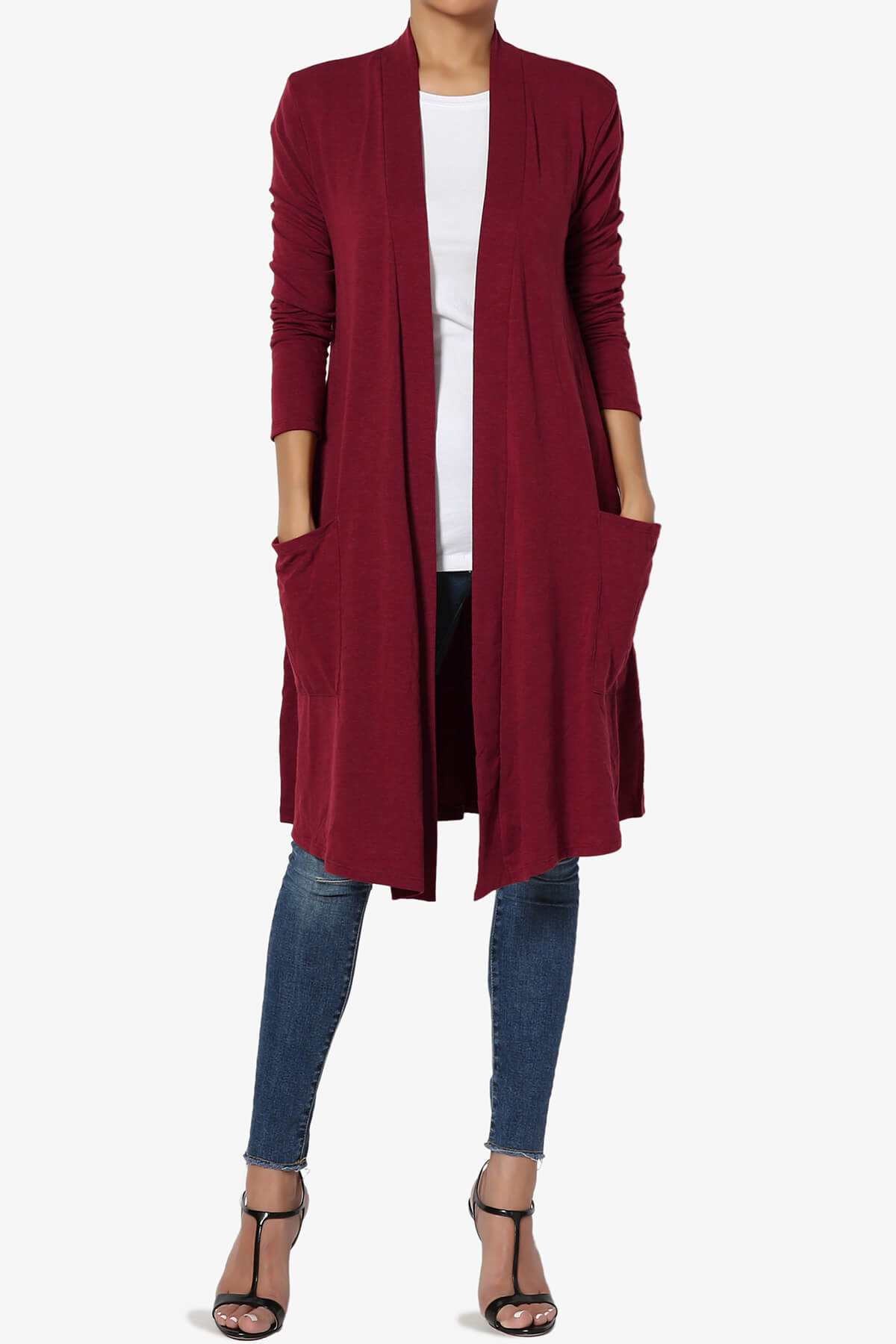 Load image into Gallery viewer, Daday Pocket Jersey Knee Length Cardigan BURGUNDY_6
