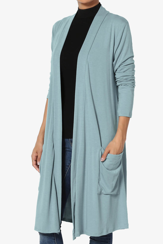 Load image into Gallery viewer, Daday Pocket Jersey Knee Length Cardigan DUSTY BLUE_3
