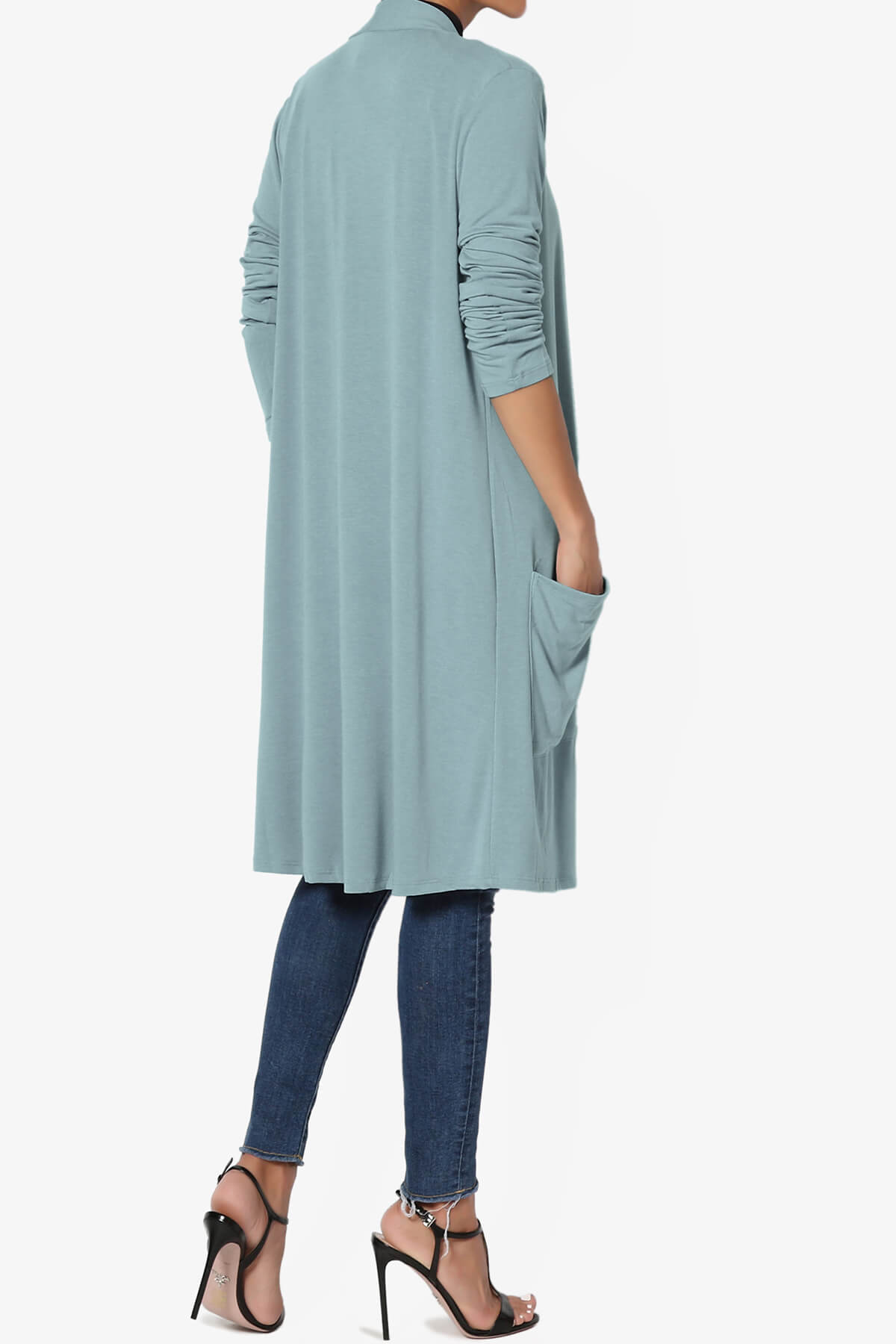 Load image into Gallery viewer, Daday Pocket Jersey Knee Length Cardigan DUSTY BLUE_4
