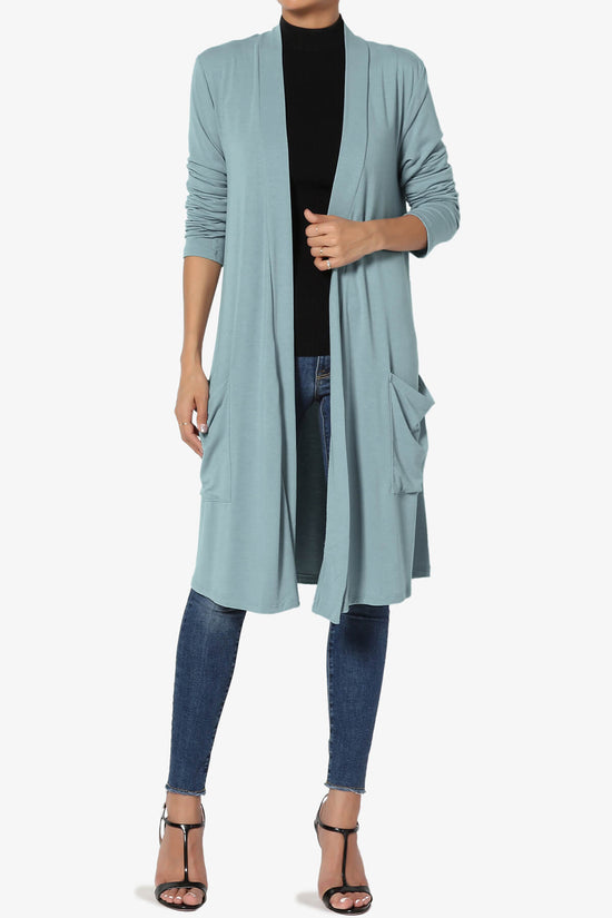 Load image into Gallery viewer, Daday Pocket Jersey Knee Length Cardigan DUSTY BLUE_6
