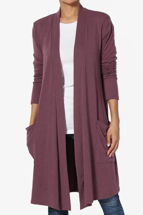 Load image into Gallery viewer, Daday Pocket Jersey Knee Length Cardigan DUSTY PLUM_1
